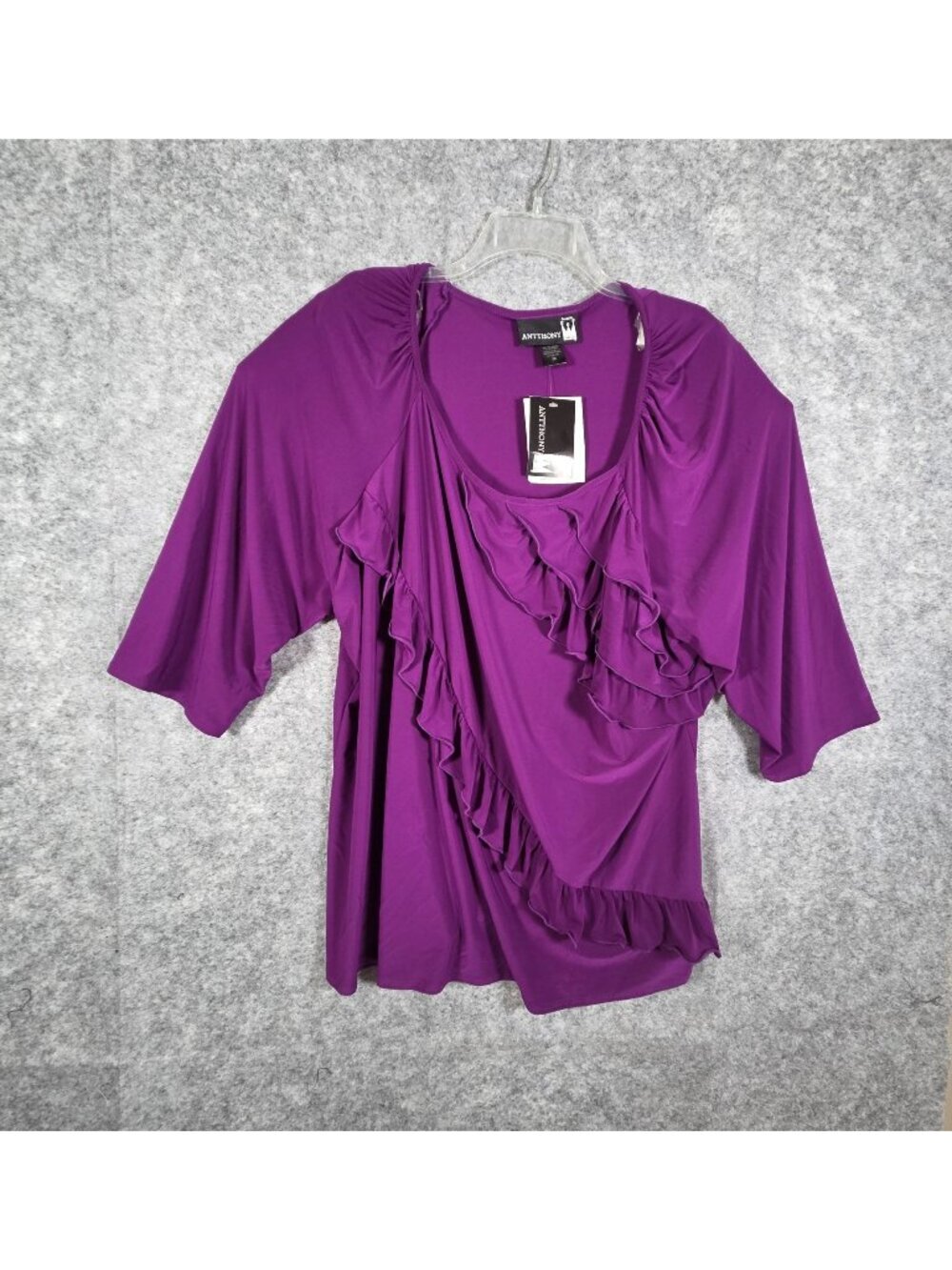 Antthony NWT Women’s Purple Ruffle Pullover Blouse 3X Plus Size Dressy Stretch T